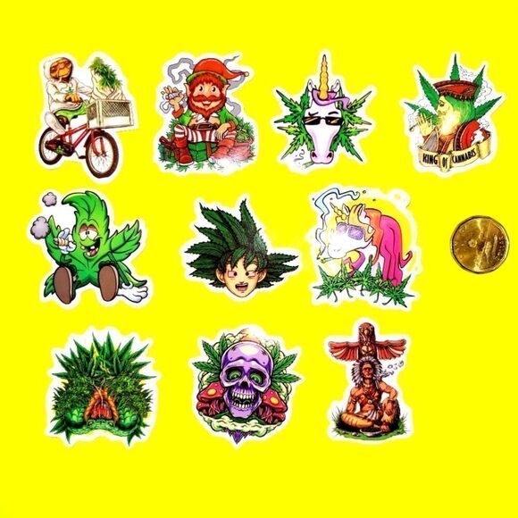 3/$20 Brand New 10x Green Leaf Funny Waterproof Stickers #2 - Picture 1 of 1